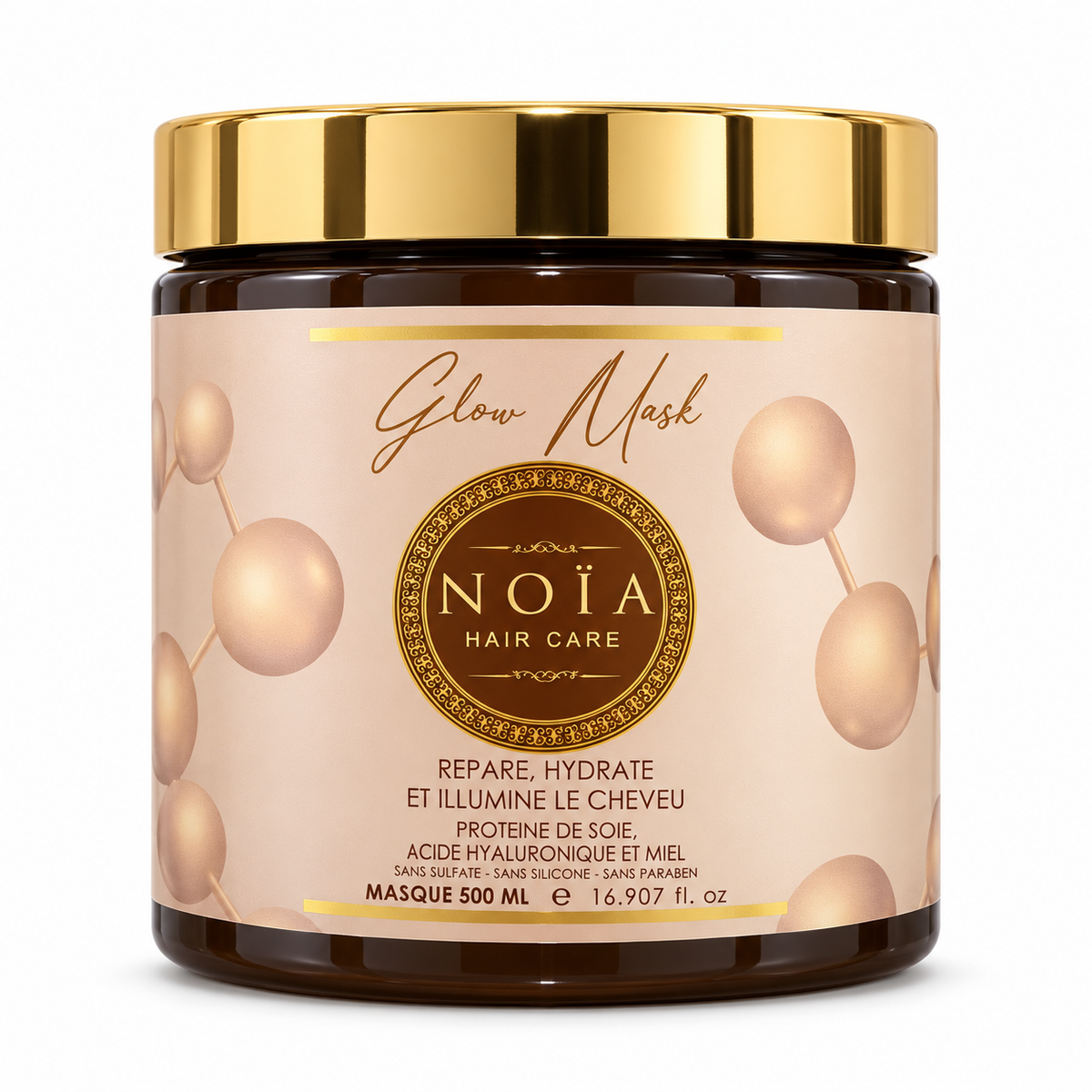 Masque Glow NOÏA Hair Care 500 ml hydratant à la protéine de soie, acide hyaluronique et miel