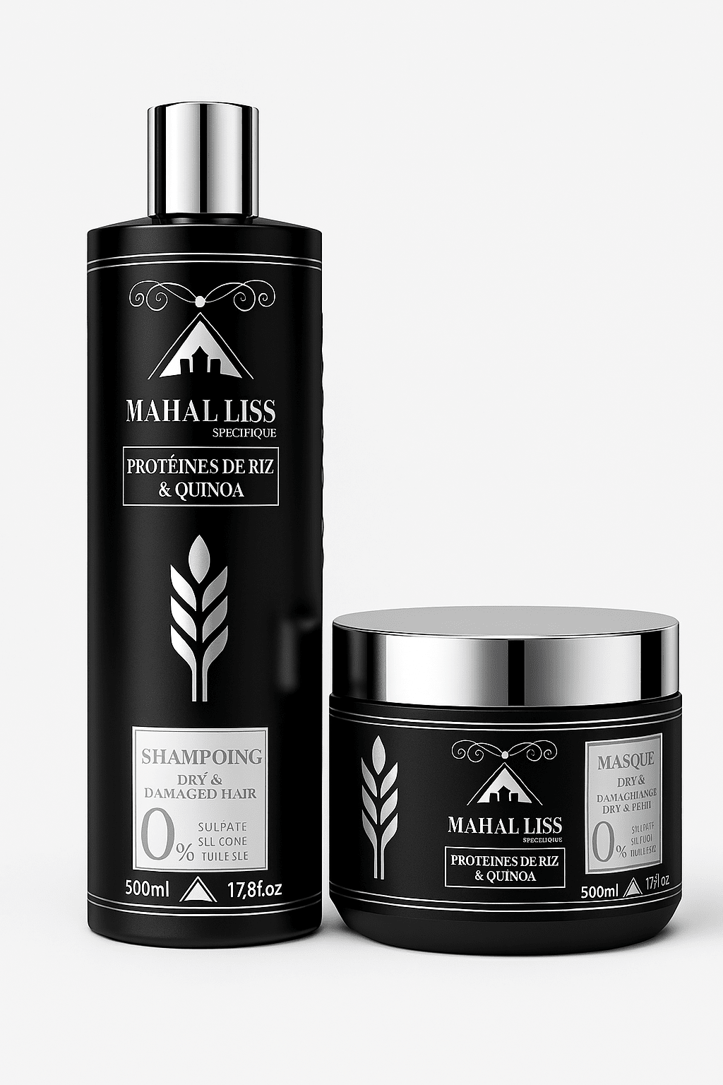 Kit d'entretien lissage Mahal Liss avec shampoing 500 ml et masque 500 g pour cheveux gras et pointes sèches