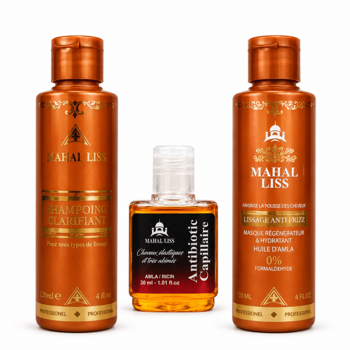 Mini Kit Lissage Nano Indien Mahal Liss : shampoing clarifiant, Antibiotic Capillaire et lissage nano indien
