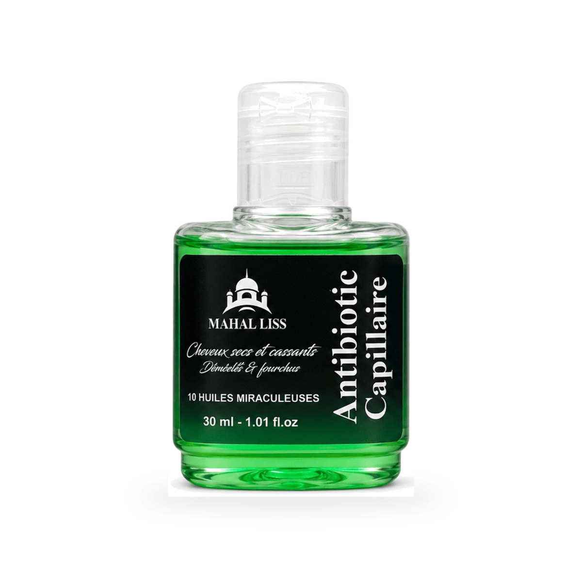 Flacon Antibiotic Capillaire 10 Huiles Miraculeuses Mahal Liss 30 ml – soin cheveux secs et cassants