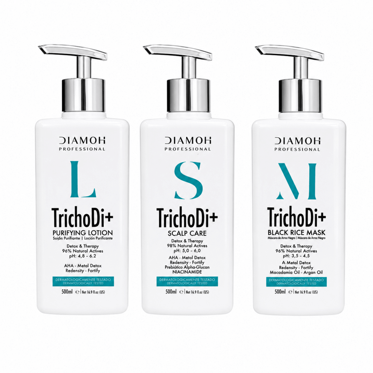 Kit TrichoDi+ Détox Capillaire Professionnel DIAMOH - Purifying Lotion, Scalp Care, Black Rice Mask 500ml