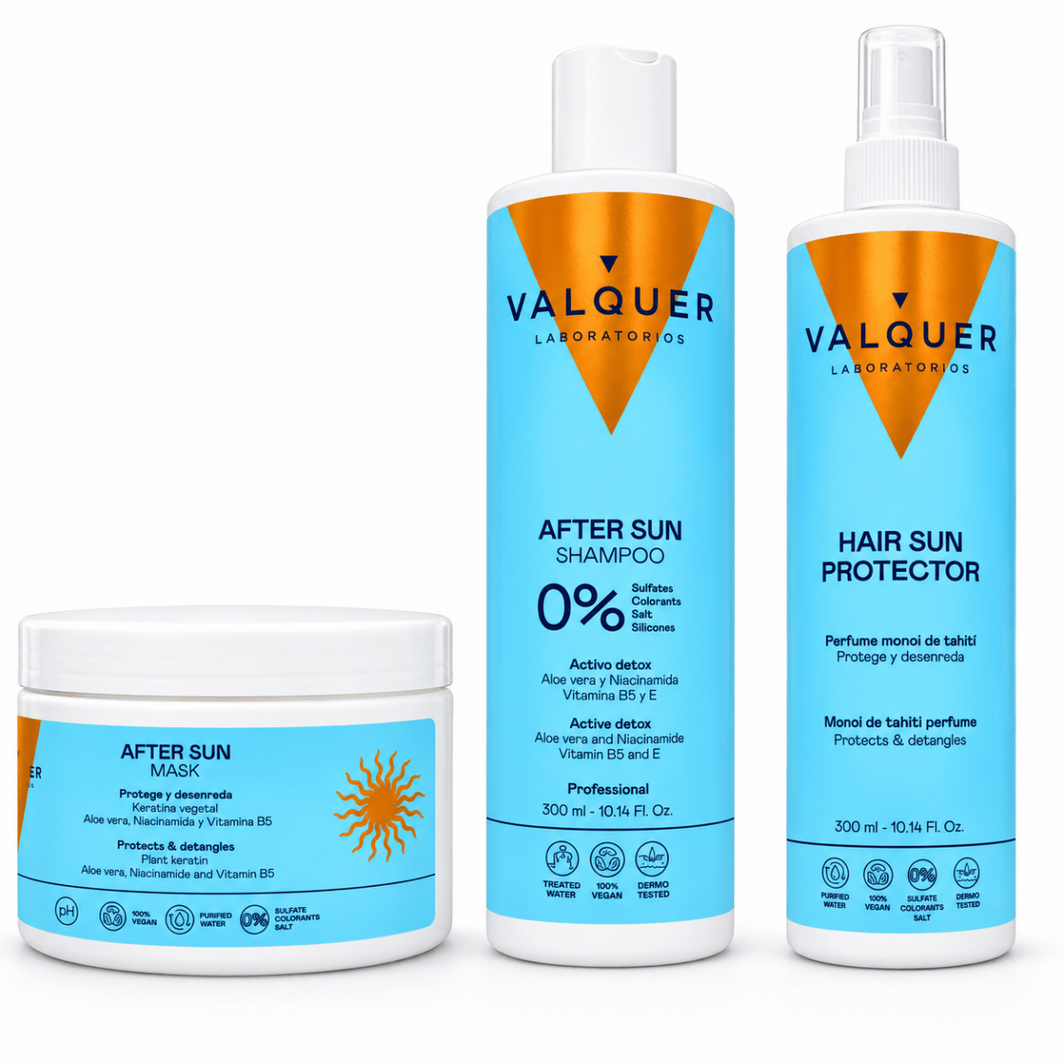 Routine After Sun Valquer - Shampooing Détox, Masque Réparateur et Protecteur Solaire Capillaire 300ml sans sulfate anti-chlore